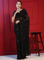 Blooming Georgette Black Party Wear Sequins Work Saree